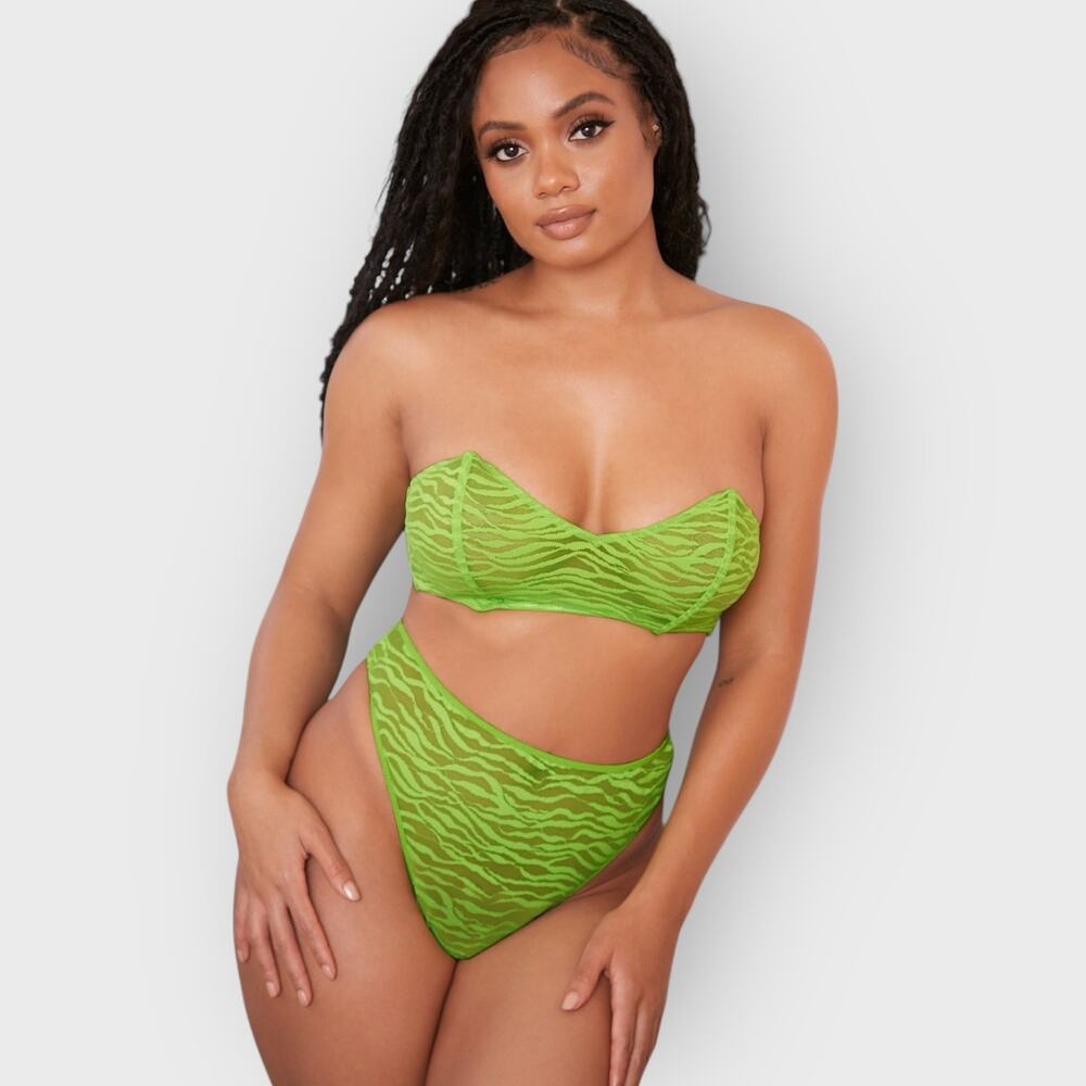 Savage X Fenty Lace Bandeau 3X Green Tiger Print Strapless Sweetheart Plus